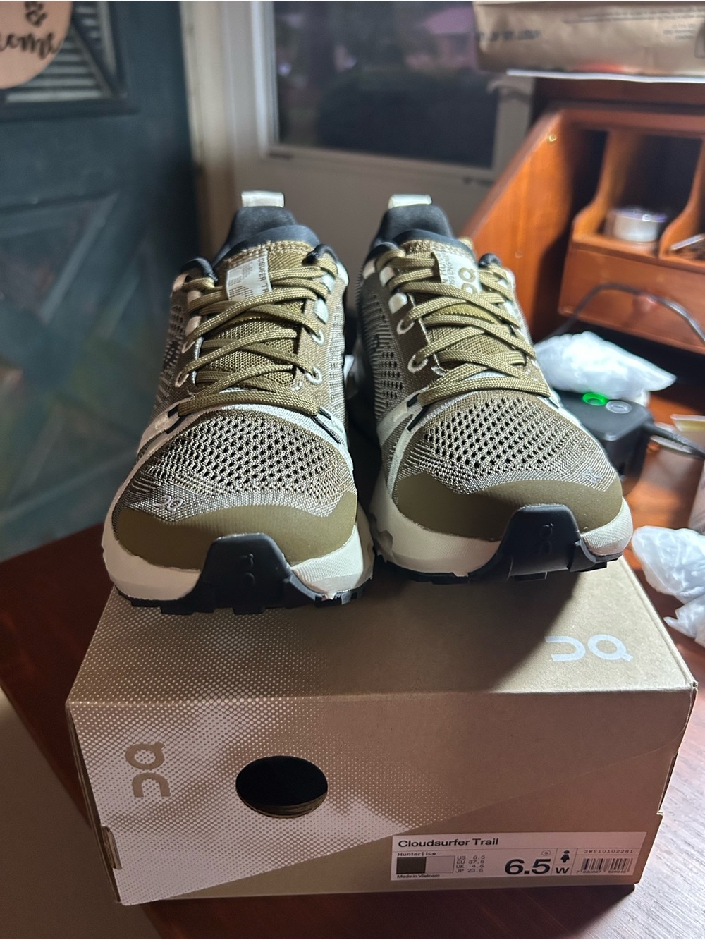 On Running Cloudsurfer Trail Women’s Sneakers in Olive and Black